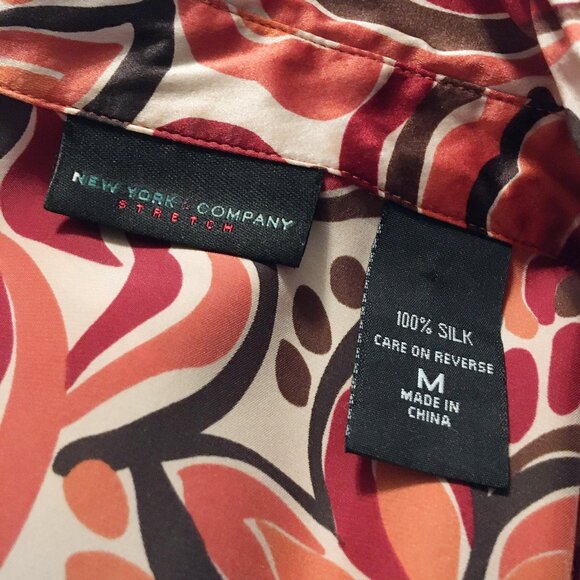 100% Silk 'Autumn Abstract' Button Down Blouse - Picture 4 of 5